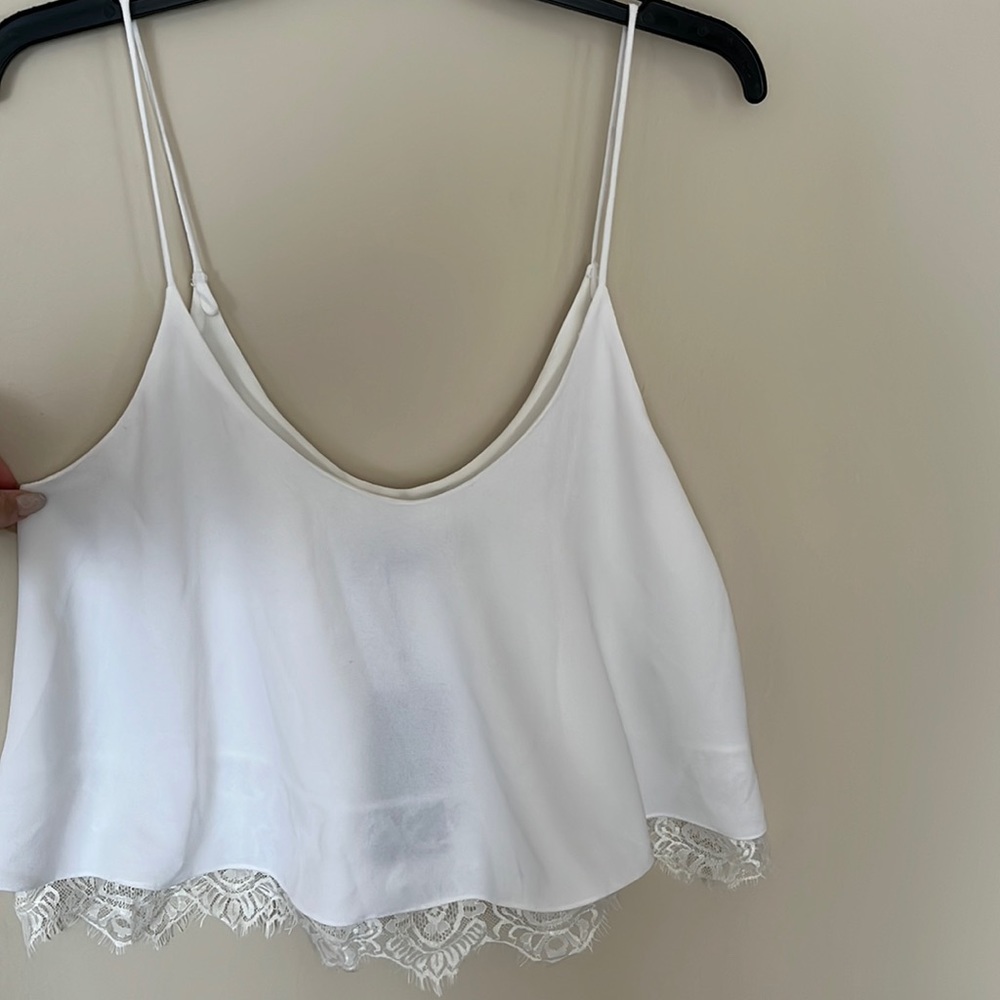 Zara white crop cami with lace trim